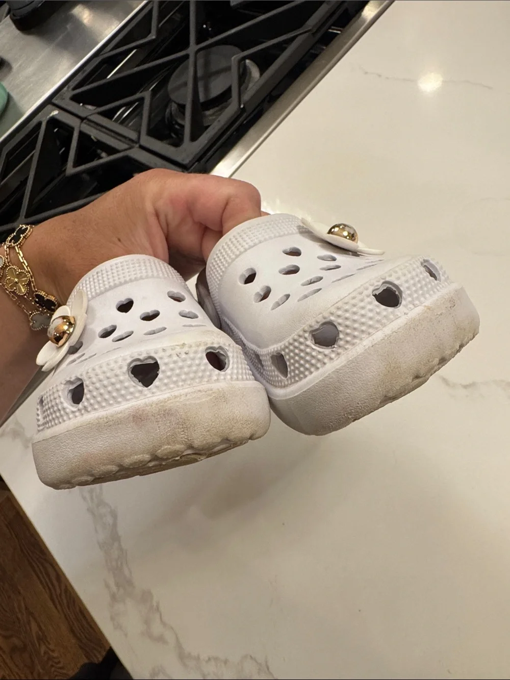 Toddler Girl White Heart Croc style shoe with Flower Charm